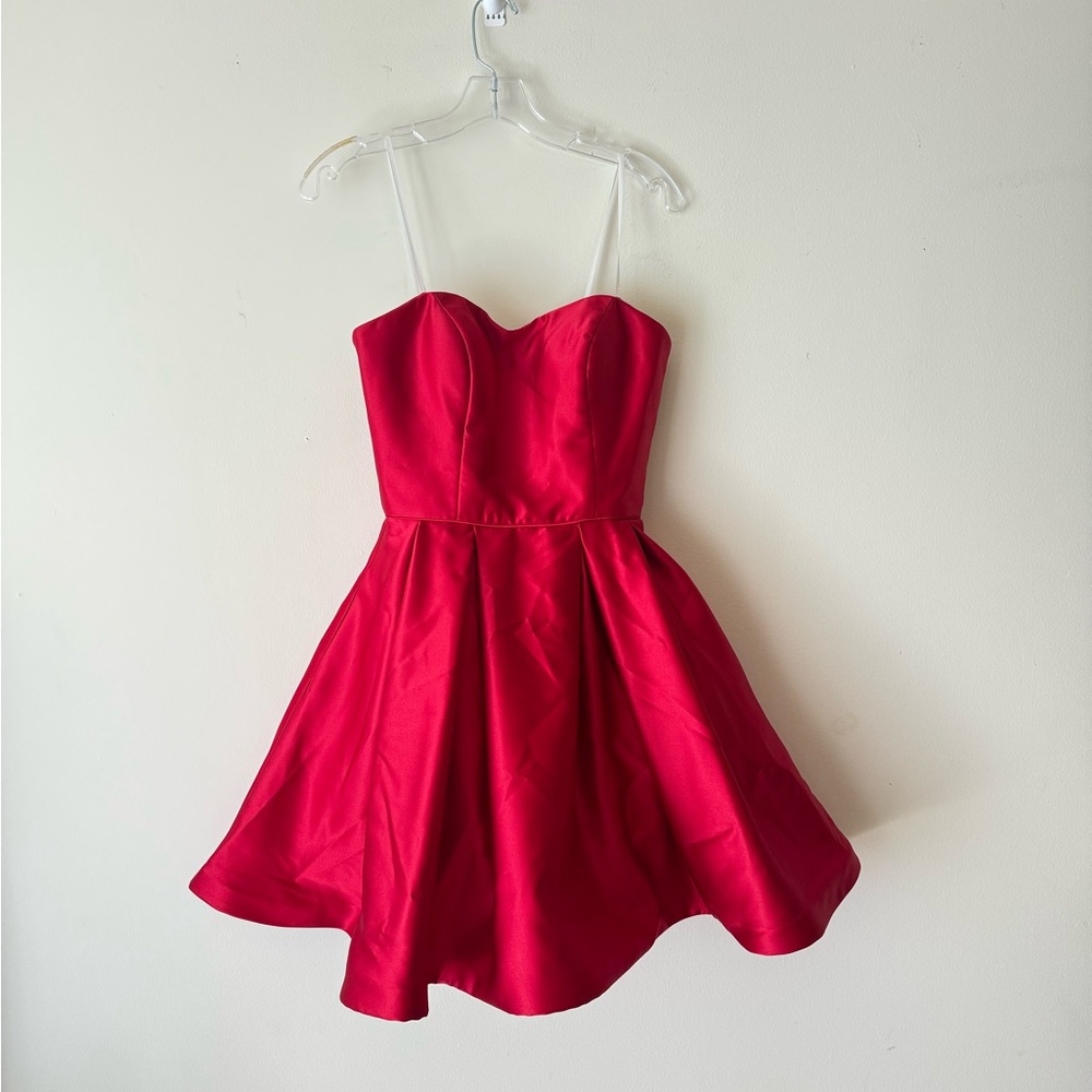 Betsy Adam Pleated Sweetheart Red Formal Dress